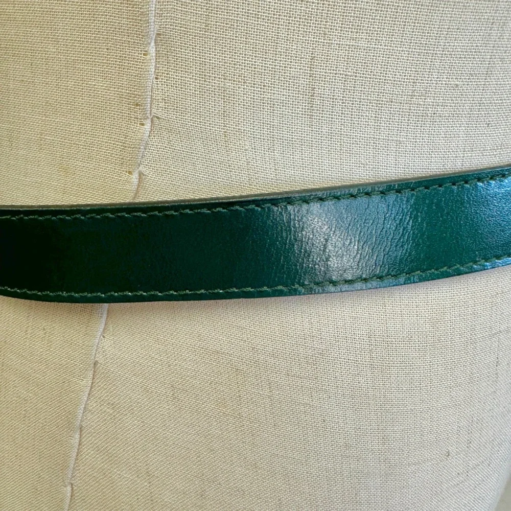 Vintage Ralph Lauren Emerald Green Tubular Leather‎ Rolled Skinny Belt Size 30